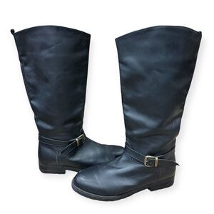 LLBEAN 80901 Made in Canada Black Lug Sole Pull On Riding Boots Leather 8.5 M